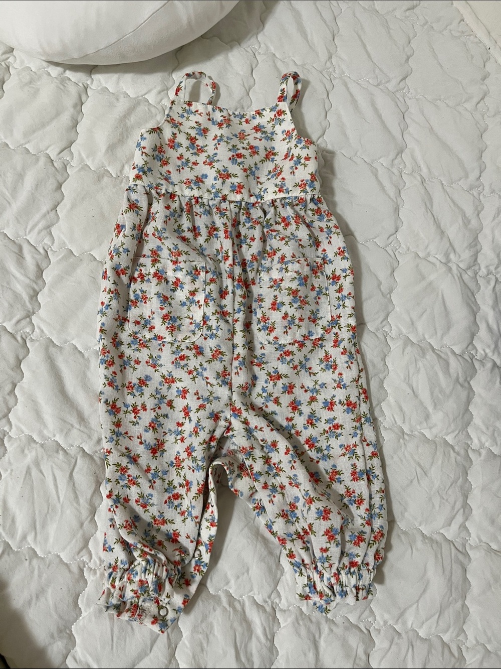 Old Navy White Floral Cotton Romper with Red & Blue Flowers